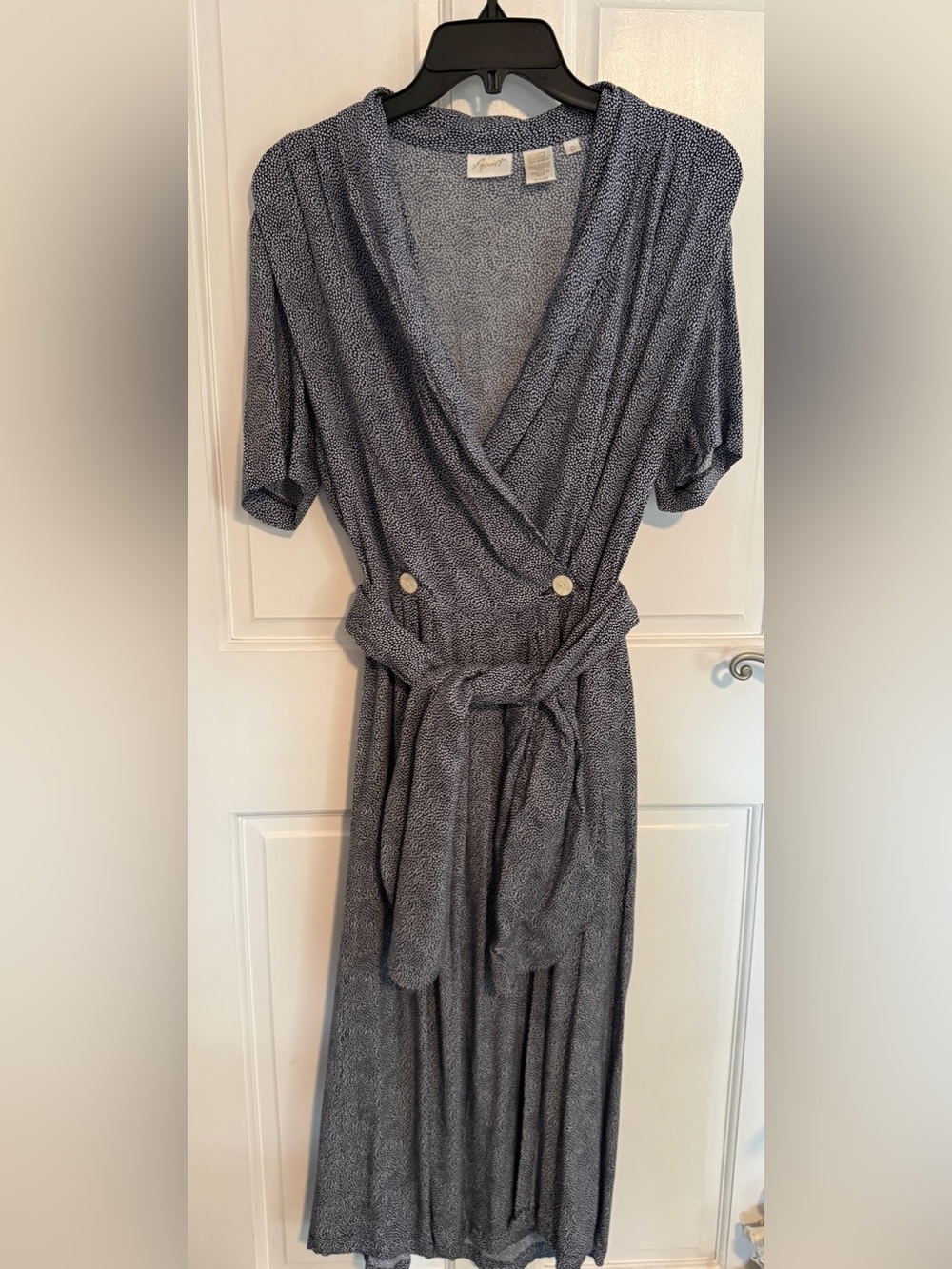 Vtg Women’s Navy & White Wrap Dress with Tie Waist